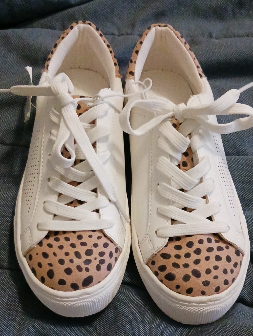 Women's White Sneakers with Leopard Accent